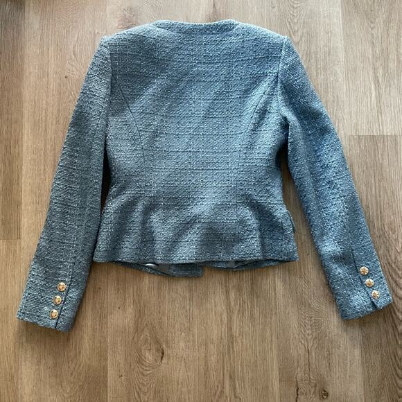 marciano kitty blue tweed jacket blazer coat gold button detail size 4 - Picture 2 of 4